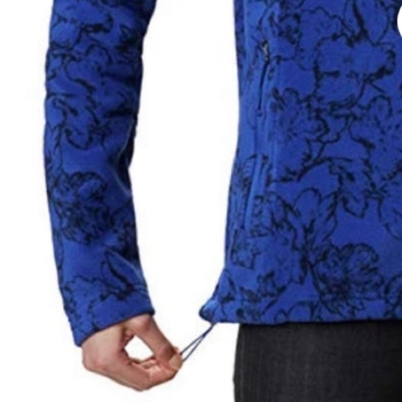 Womens COLUMBIA Fast Trek Blue & Black Floral Print Fleece Zip Up Jacket Sz M - Picture 6 of 16